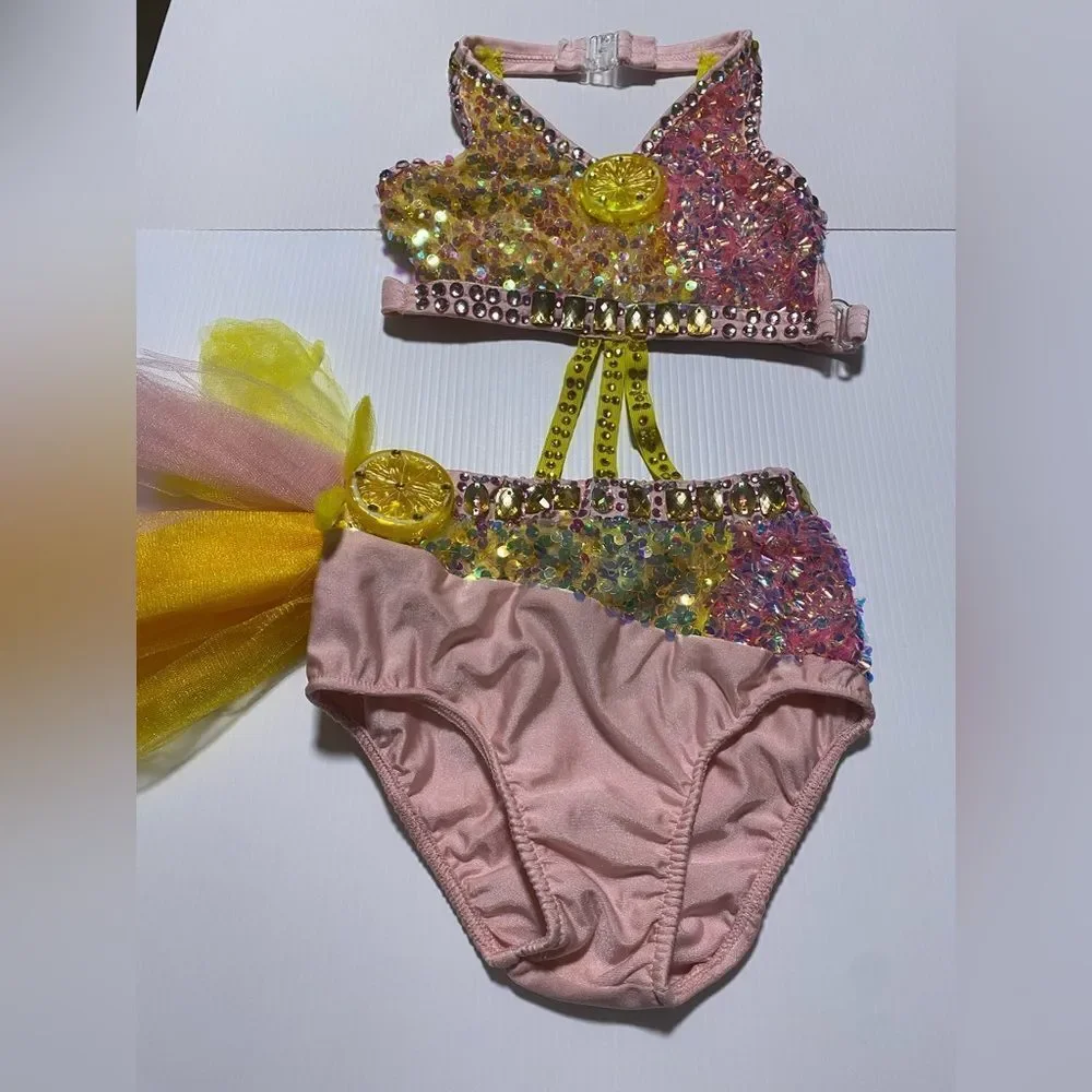 Glamour custom solo sassy dance costume pink lemonade rhinestone LC child